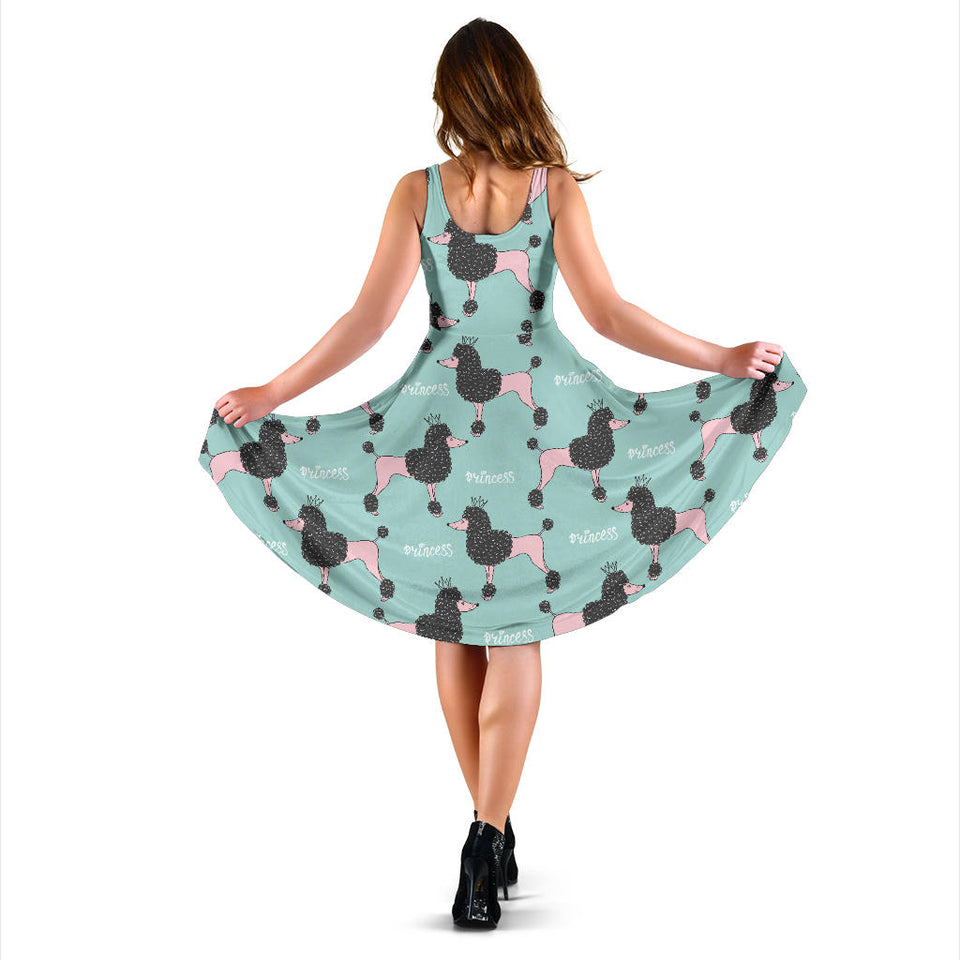 Poodle Dog Green Background Sleeveless Midi Dress