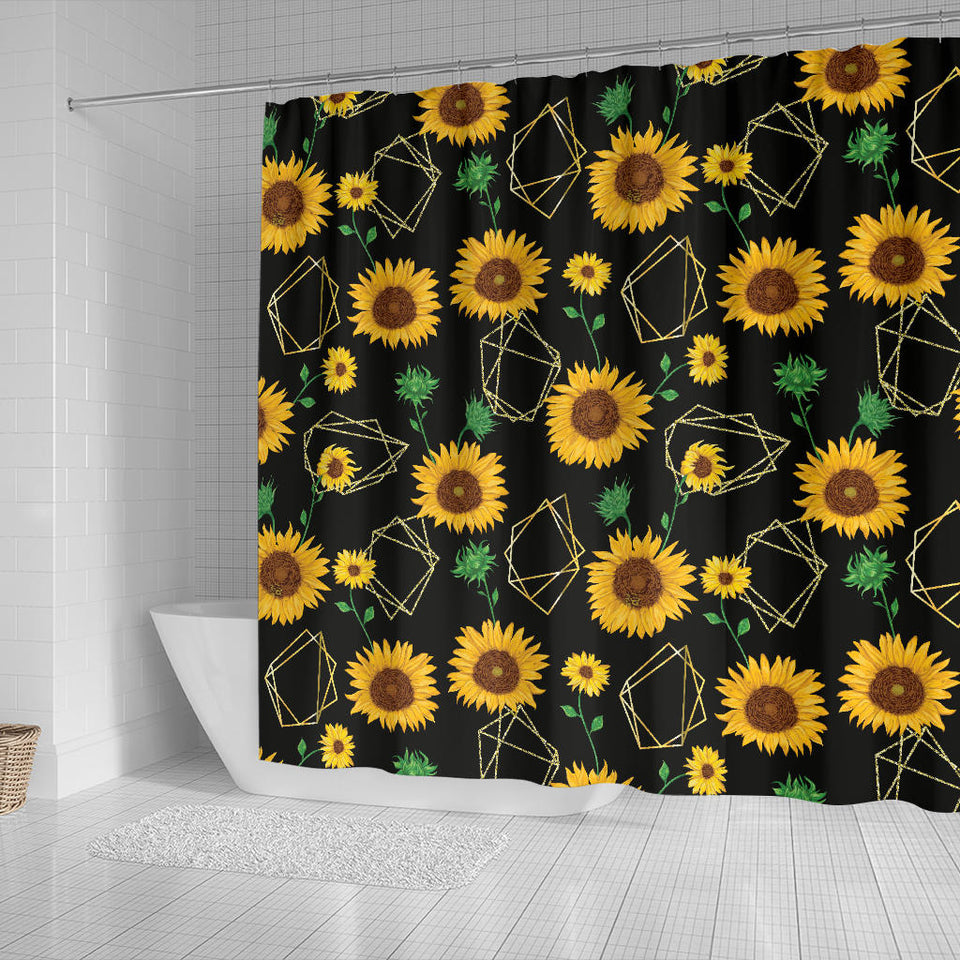 Sunflower Golden Polygonal Shapes Shower Curtain Fulfilled In US