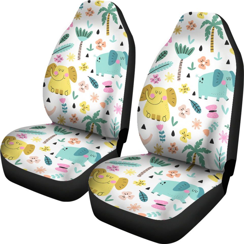 Cute Elephants Palm Tree Flower Butterfly Pattern Universal Fit Car Seat Covers