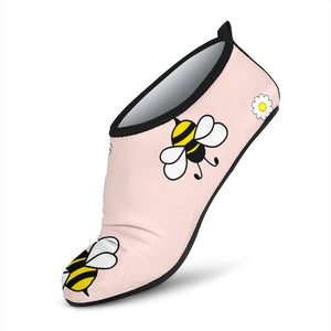 Cute Bee Flower Pattern Pink Background Aqua Shoes