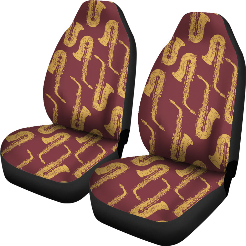 Hand Drawn Gold Saxophone Red Background   Universal Fit Car Seat Covers