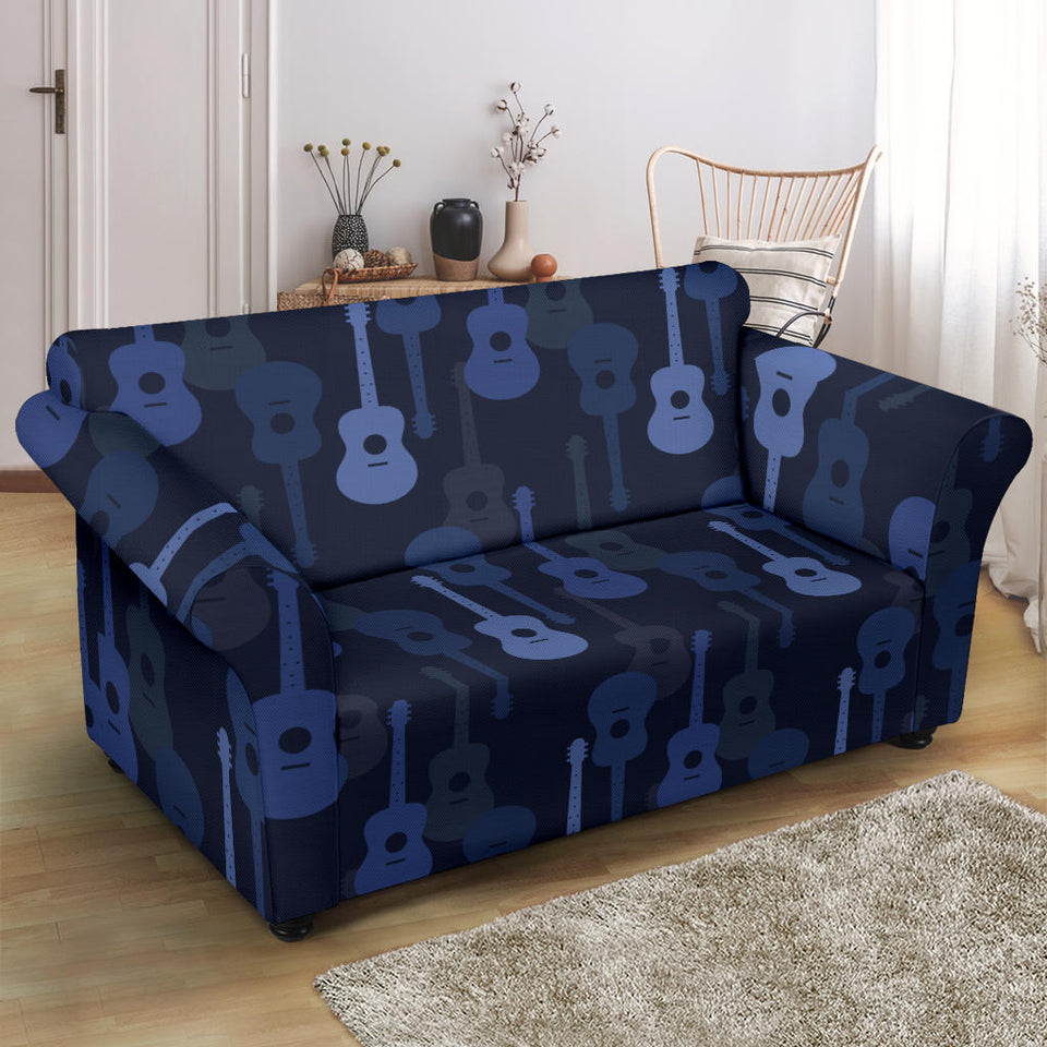 Blue Theme Guitar Pattern Loveseat Couch Slipcover