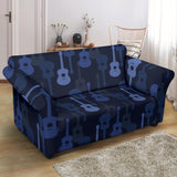 Blue Theme Guitar Pattern Loveseat Couch Slipcover