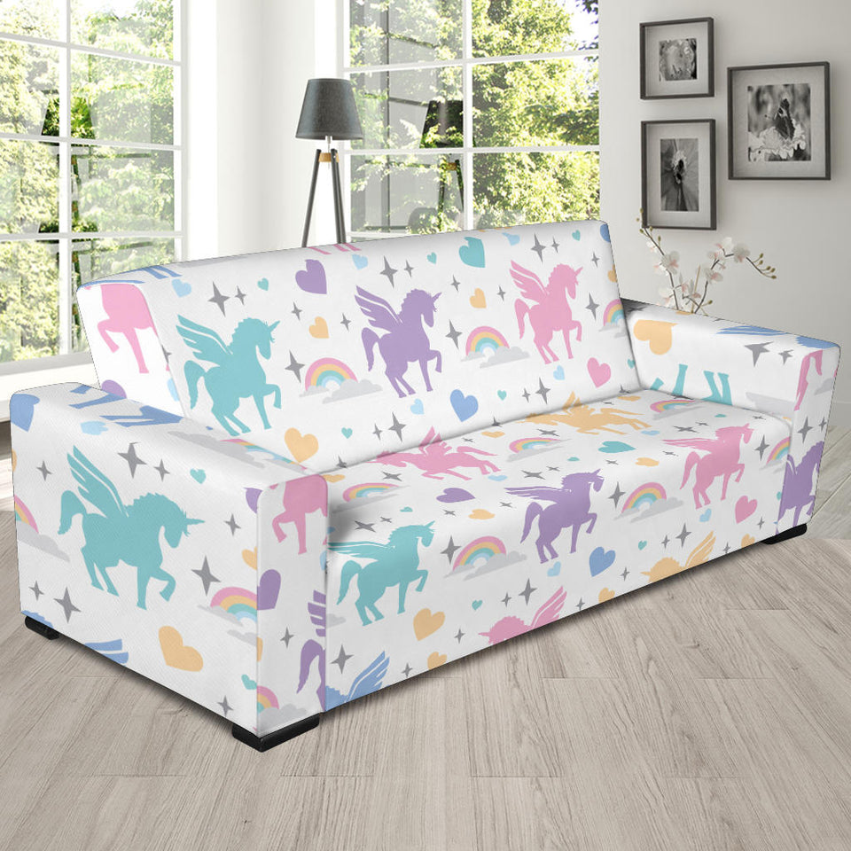 Colorful Unicorn Rainbow Heart Pattern Sofa Slipcover