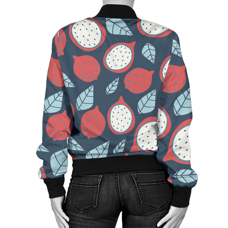 Dragon Fruits Dark Blue Background Women'S Bomber Jacket