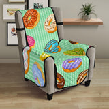 Colorful donut pattern green background Chair Cover Protector