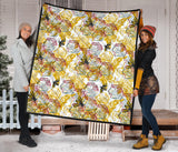 Cool Bee Honeycomb Leaves Pattern Premium Quilt