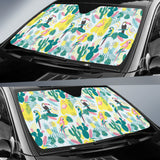 Cute Parrot Toucan Flamingo Cactus Exotic Leaves Pattern Car Sun Shade