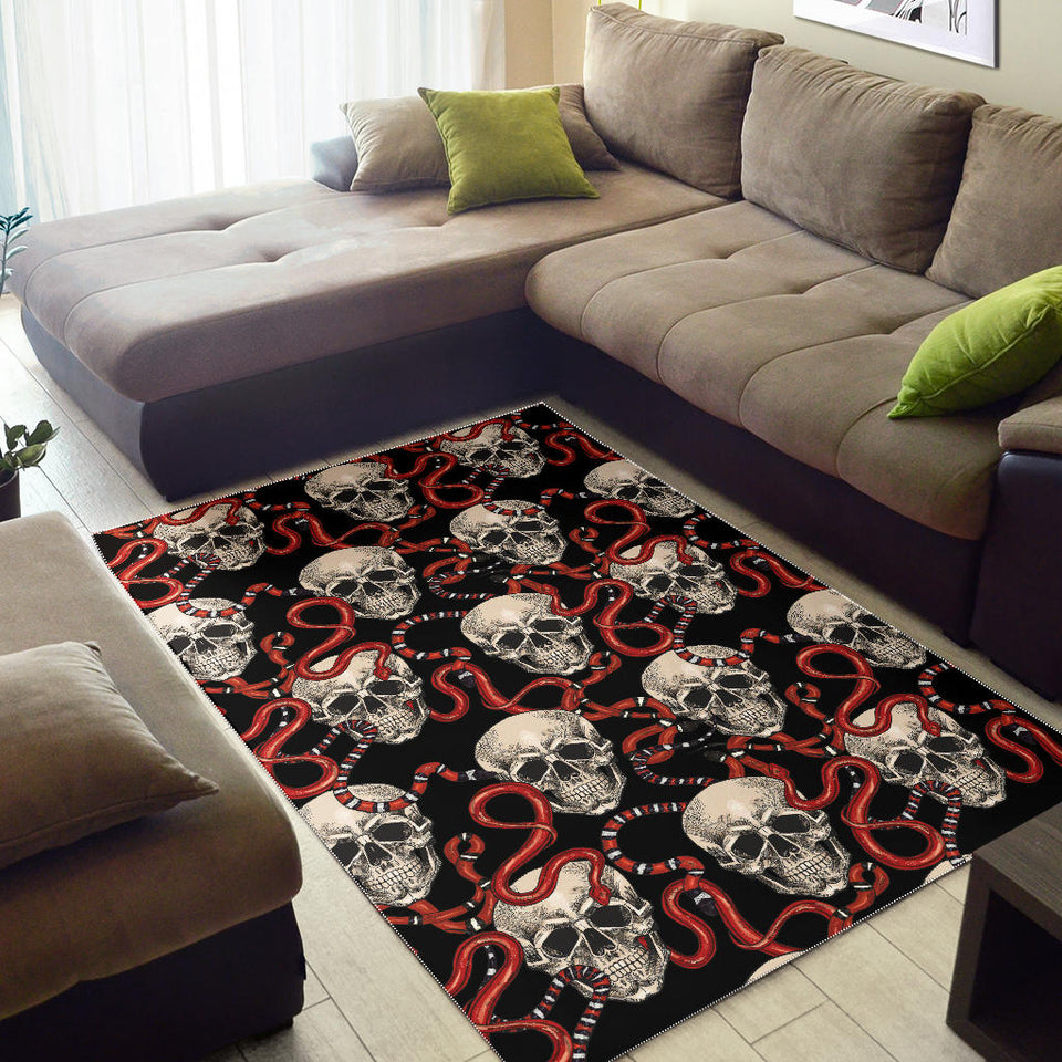 Red Snake Skull Pattern Area Rug