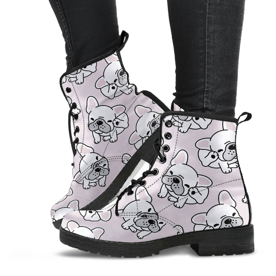 Cute French Bulldog Pattern Leather Boots