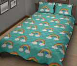 Rainbow pattern green background Quilt Bed Set