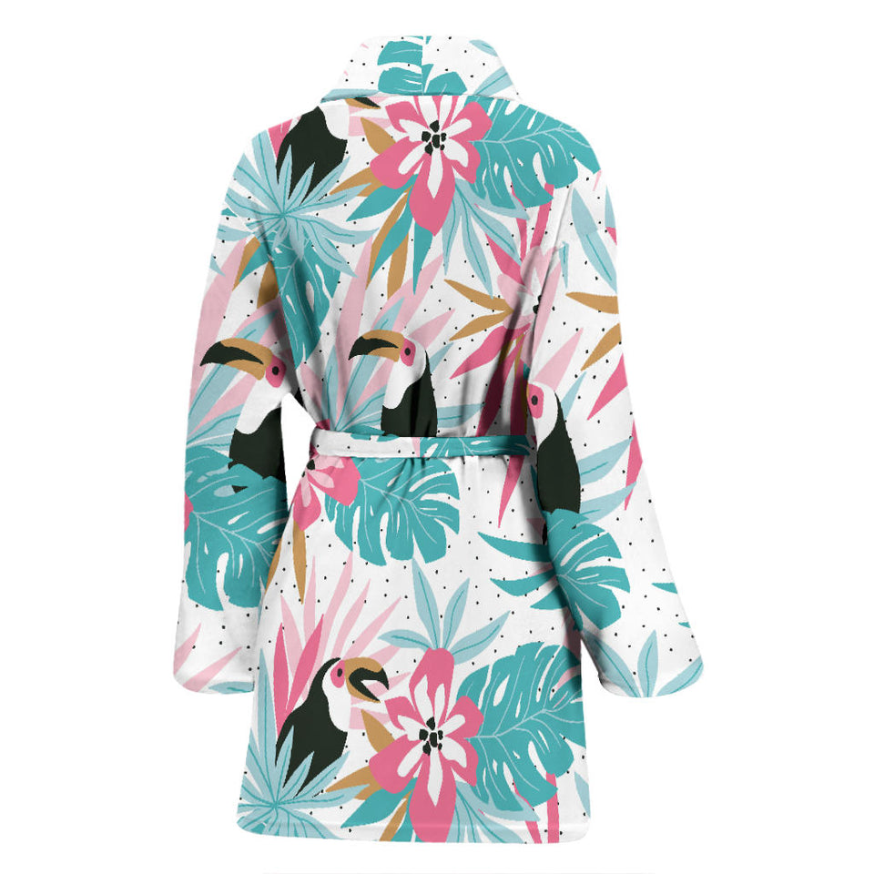 Toucan Tropical Flower Leave Pattern Women'S Bathrobe