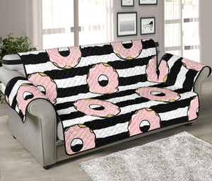 Donuts pink icing striped pattern Sofa Cover Protector
