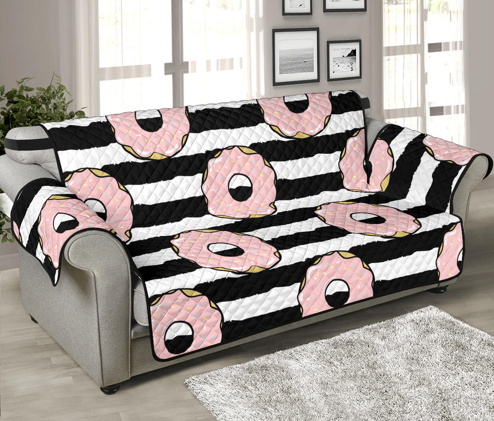 Donuts pink icing striped pattern Sofa Cover Protector