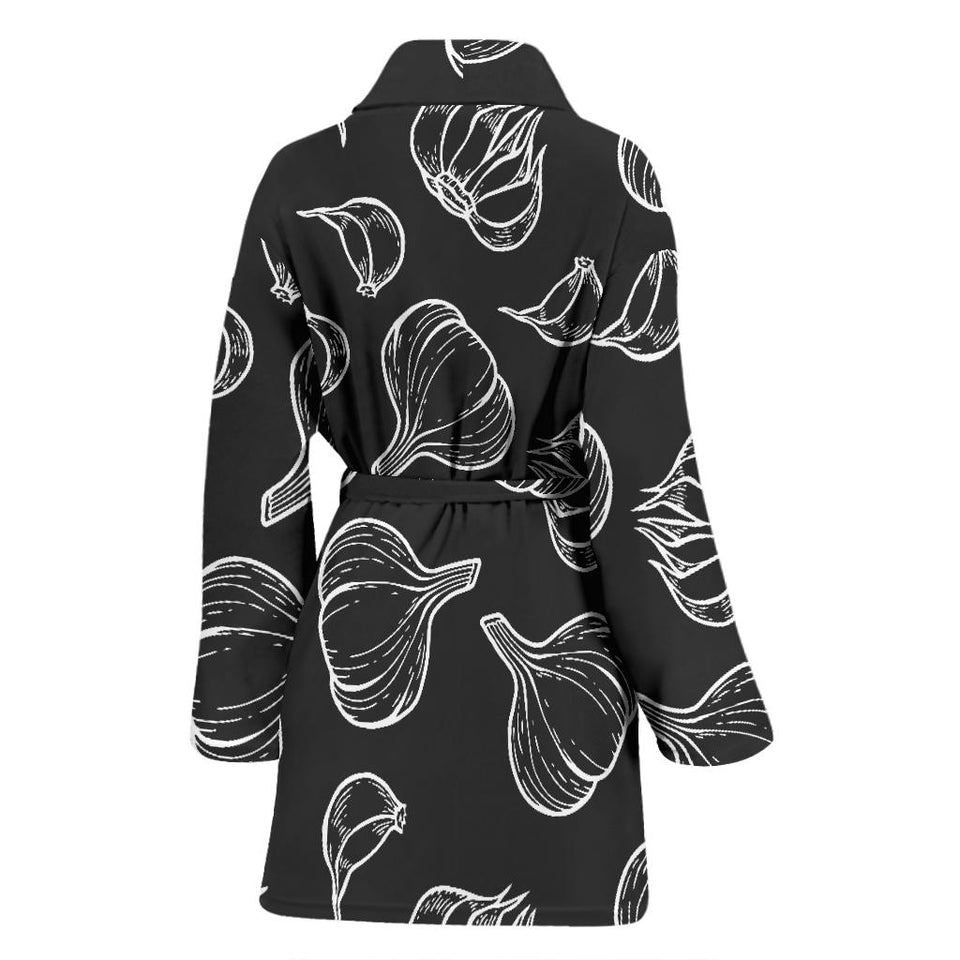 Garlic Pattern Black Background Women'S Bathrobe