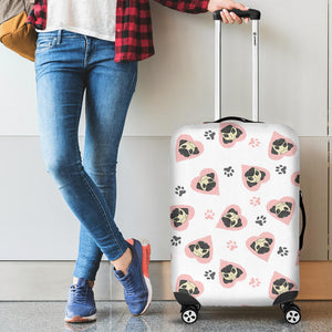 Cute Pugs Pink Heart Paw Pattern Cabin Suitcases Luggages