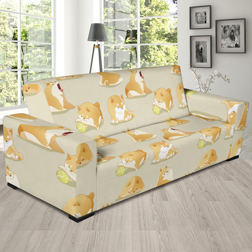 Cute Fat Shiba Inu Dog Pattern Sofa Slipcover
