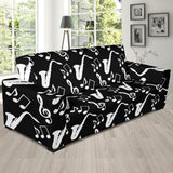 Saxophone Music Notes Treble Clef Black White Theme Sofa Slipcover