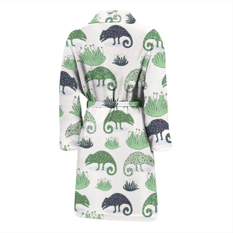 Chameleon Lizard Succulent Plant Pattern Men'S Bathrobe