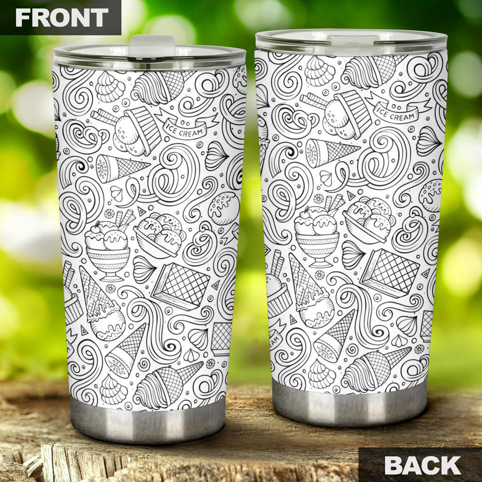 Cartoon Hand Drawn Ice Cream Black White Tumbler