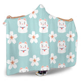Maneki Neko Lucky Cat Sakura Hooded Blanket