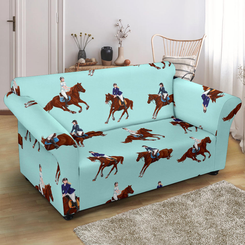 Horses Running Horses Rider Pattern Loveseat Couch Slipcover