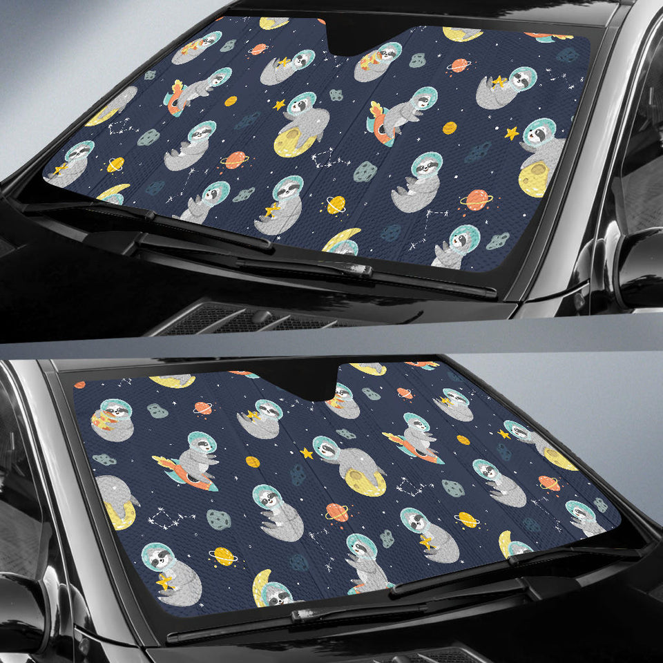 Cute Sloth Astronaut Star Planet Rocket Pattern Car Sun Shade