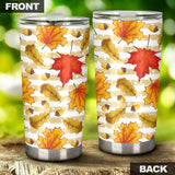 Maple Leaf Oak Leaf Acorns Beige Striped Background Tumbler