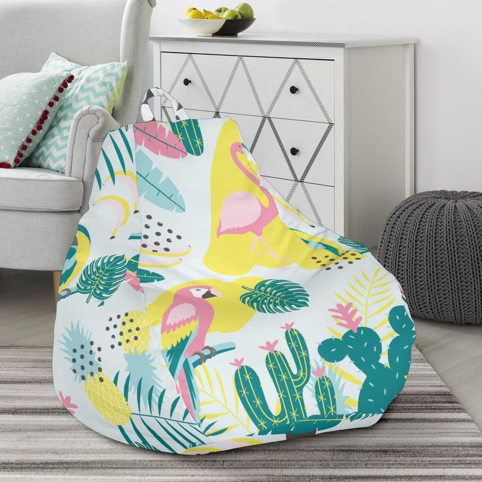 Cute Parrot Toucan Flamingo Cactus Exotic Leaves Pattern Bean Bag Cover