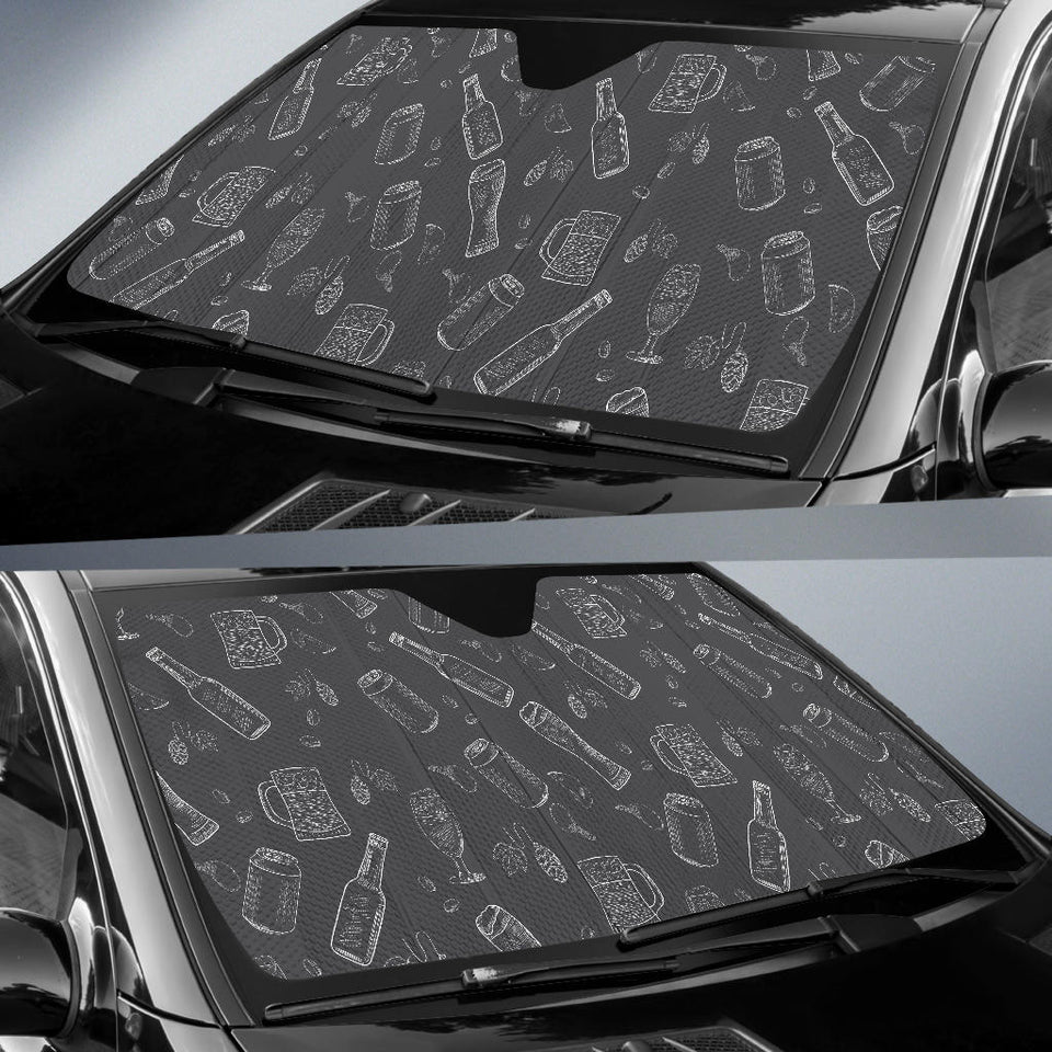 Beer Hand Drawn Pattern Car Sun Shade