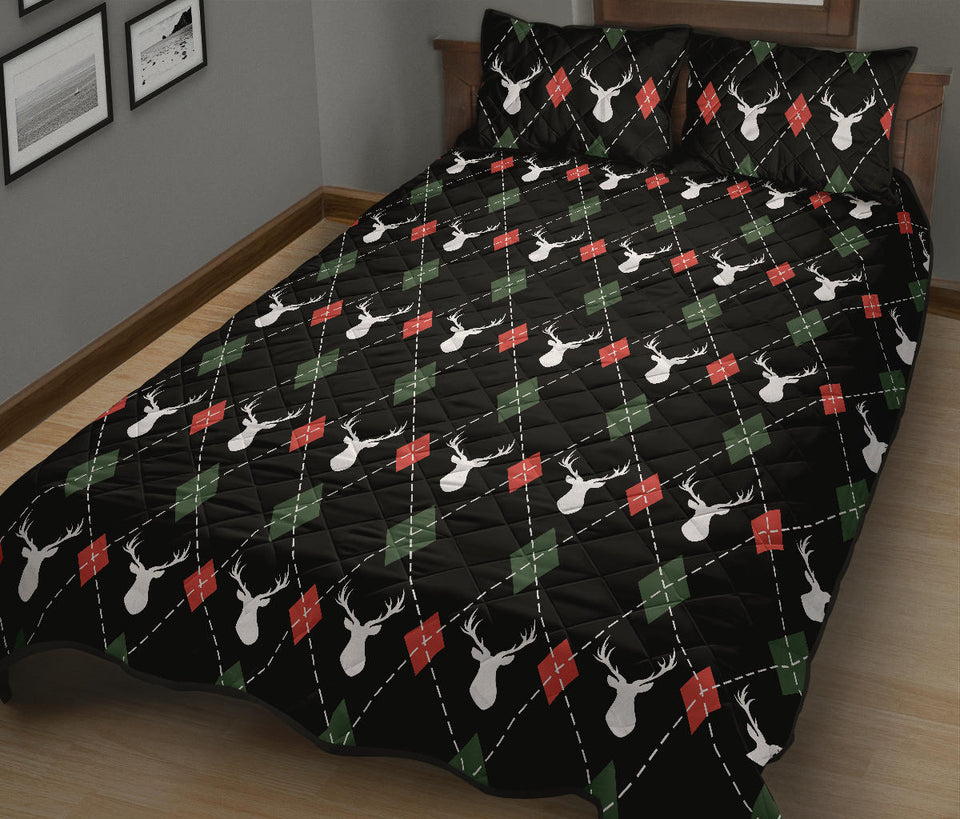 Deer Christmas new year pattern argyle Quilt Bed Set