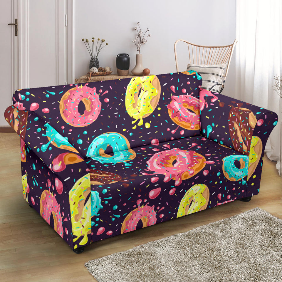 Colorful Donut Glaze Pattern Loveseat Couch Slipcover