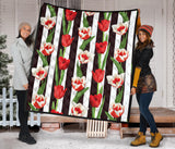Red And White Tulips Pattern Premium Quilt