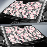 Zebra Pink Flower Background Car Sun Shade