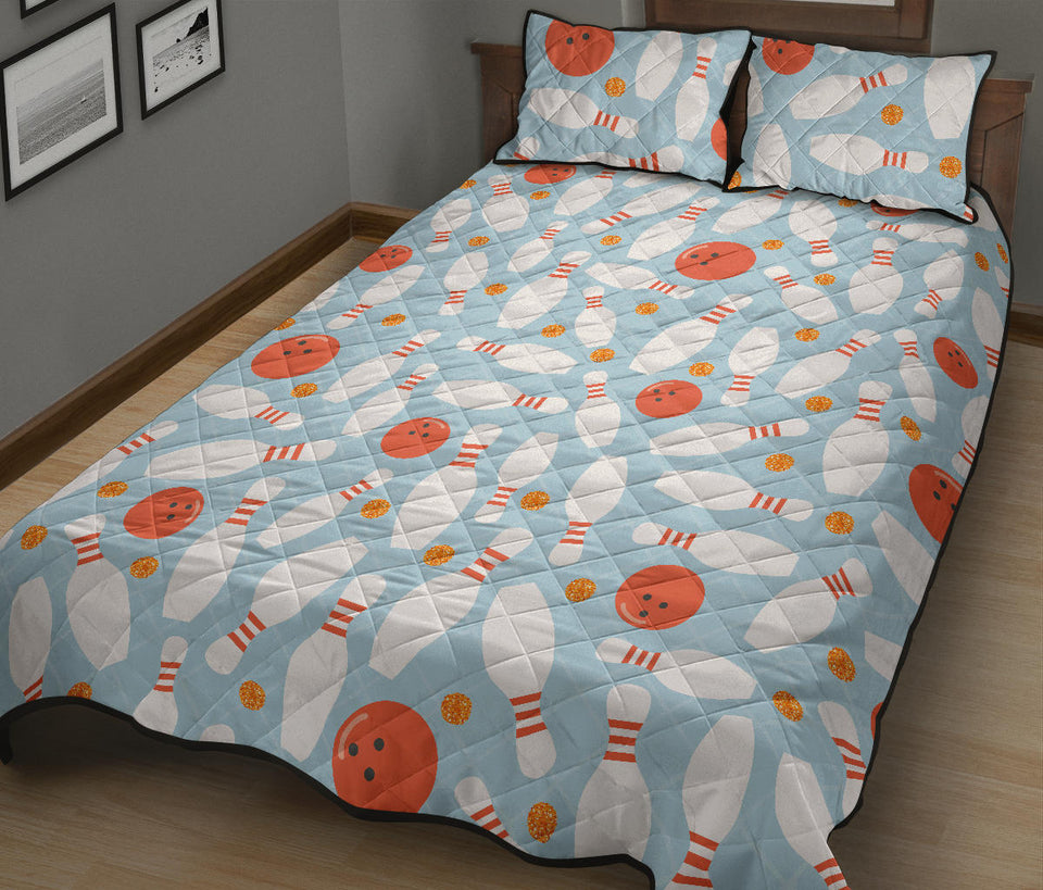 Bowling ball bowling pins blue blackground Quilt Bed Set