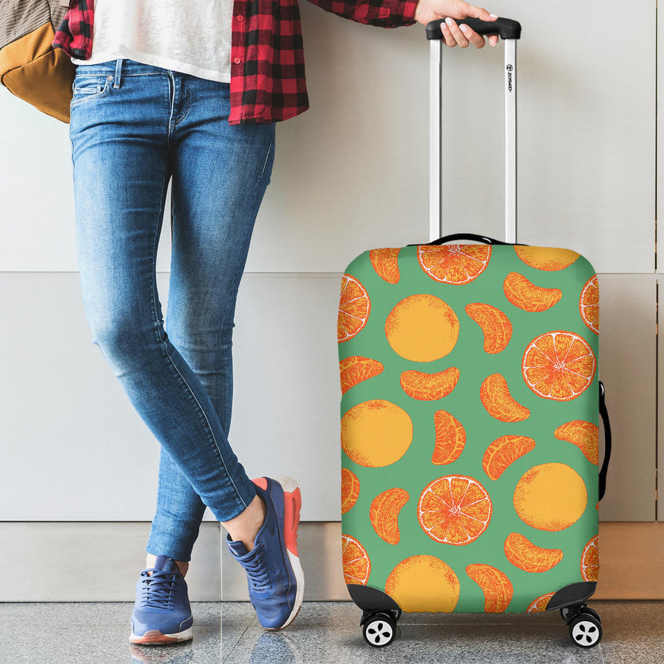 Orange Fruit Pattern Green Background Luggage Covers