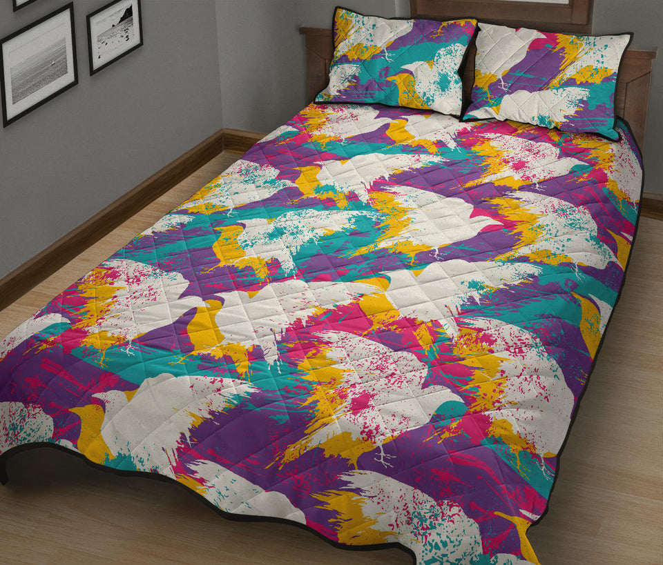 Colorful crow illustration pattern Quilt Bed Set