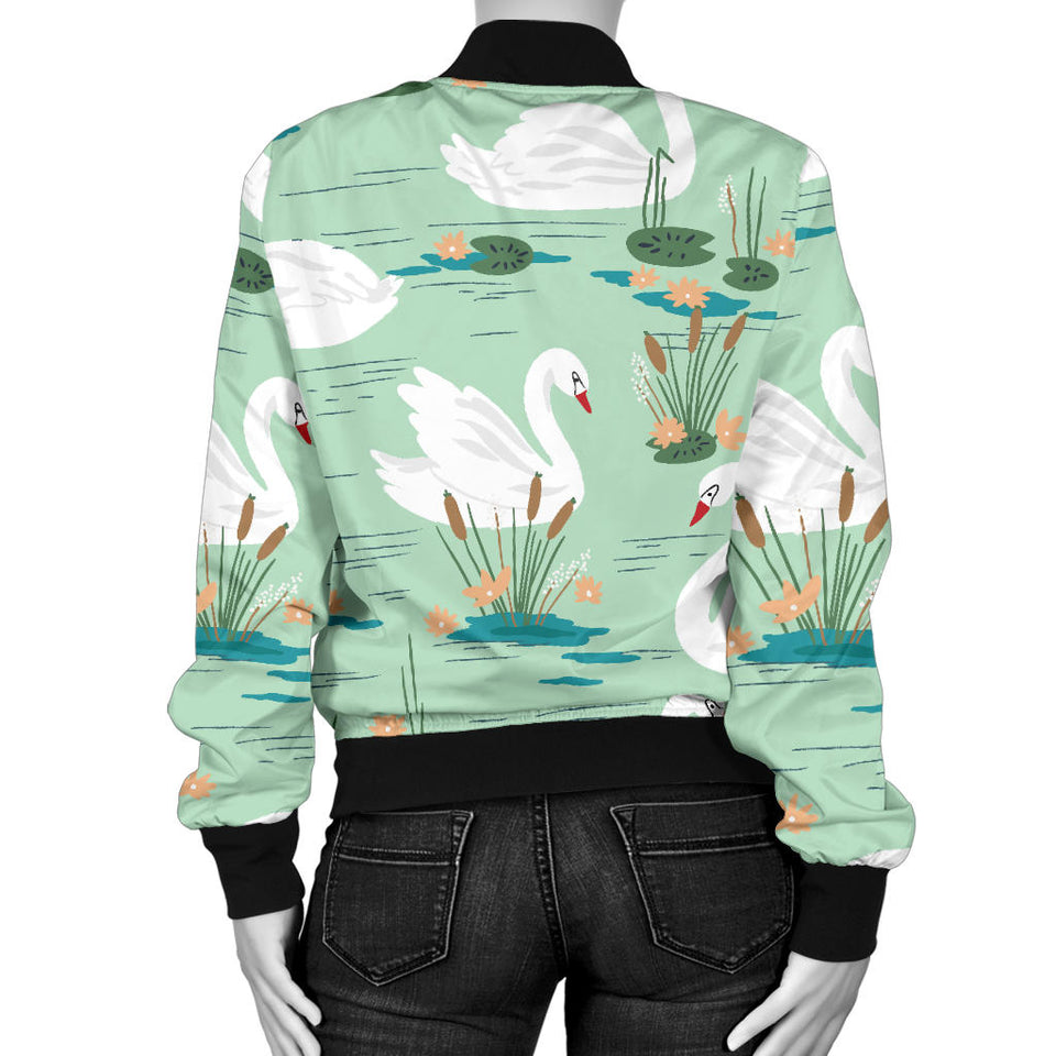 White Swan Lake Pattern Women'S Bomber Jacket