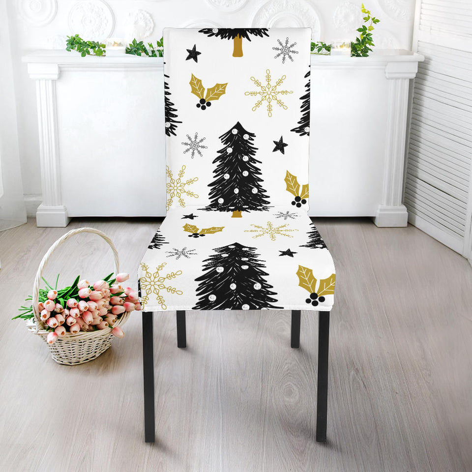 Christmas Tree Holly Snow Star Pattern Dining Chair Slipcover