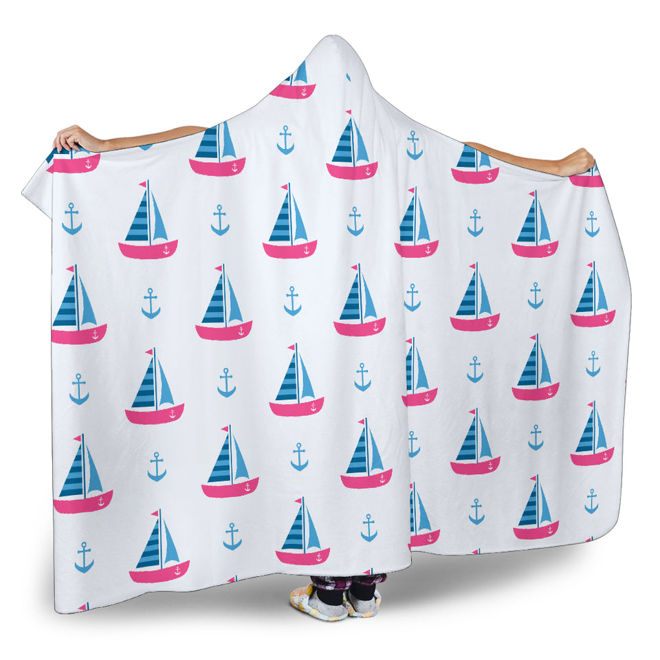 Sailboat Anchor Pattern Hooded Blanket