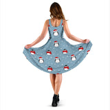 Cute Penguin Christmas Snow Pattern Sleeveless Midi Dress