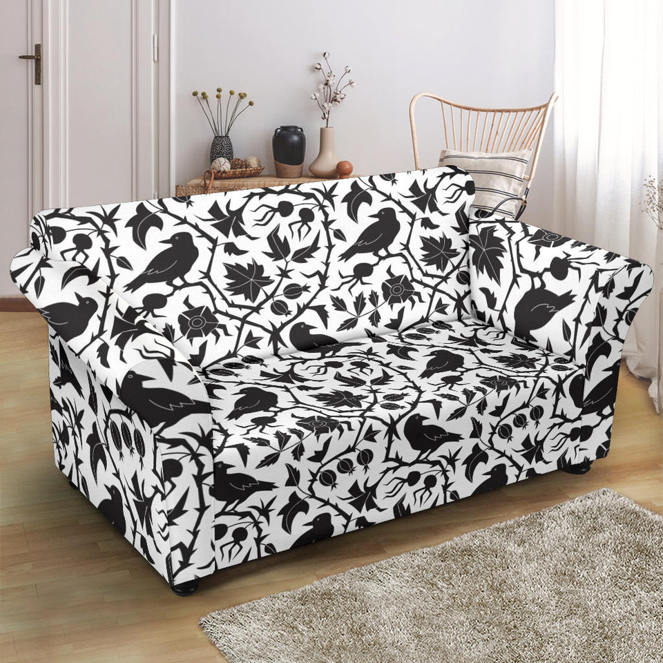 Crow Dark Floral Pattern Loveseat Couch Slipcover