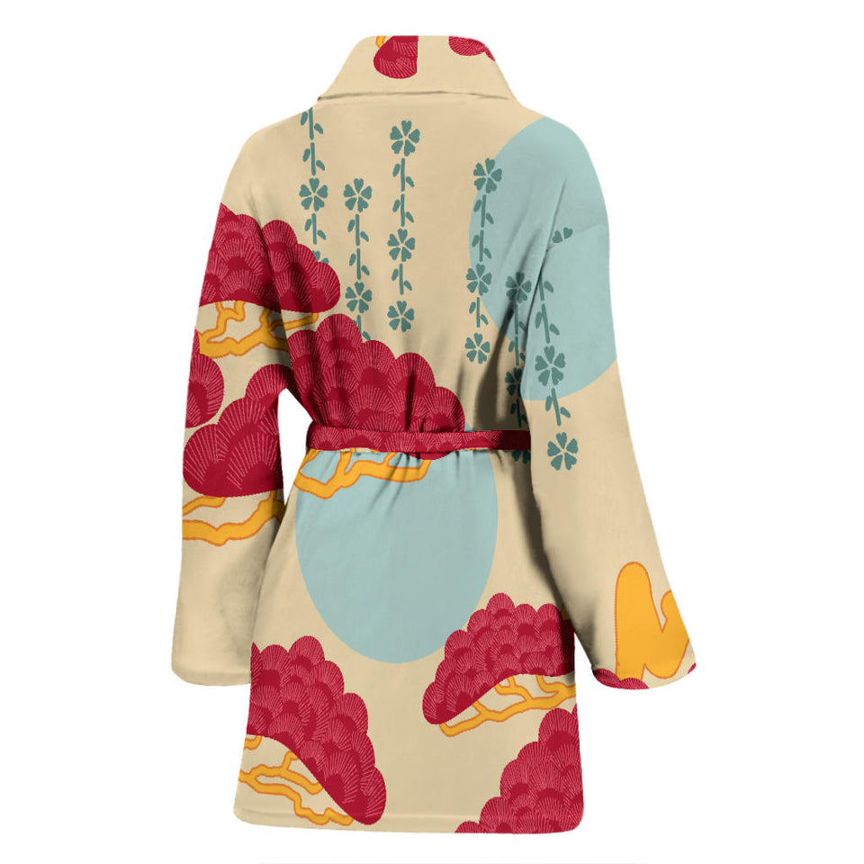 Red Bonsai Gray Sun Japanese Pattern Women'S Bathrobe