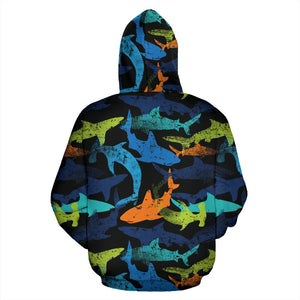 Colorful Shark Men Women Pullover Hoodie