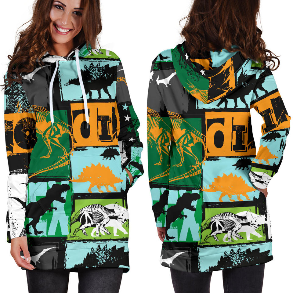 Dinosaurs Print Pattern Women'S Hoodie Dress