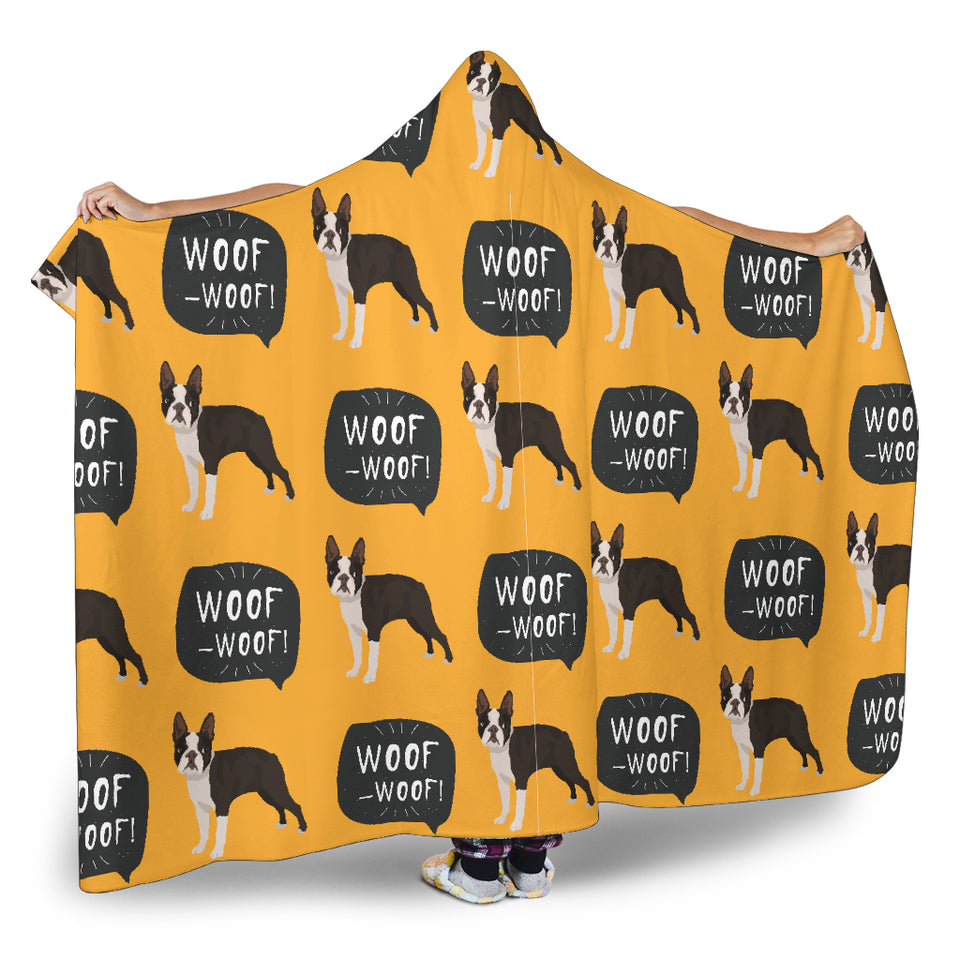 Boston Terrier Design Pattern Hooded Blanket