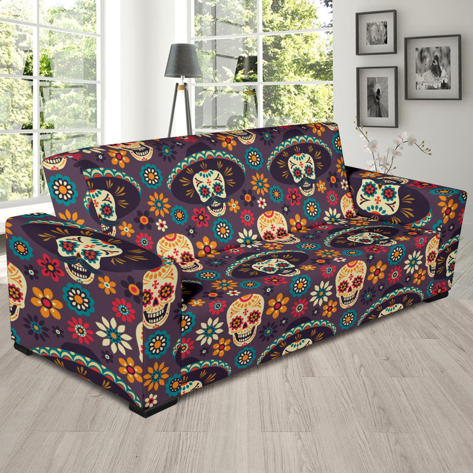 Sugar Skulls Flower Maxican Pattern Sofa Slipcover