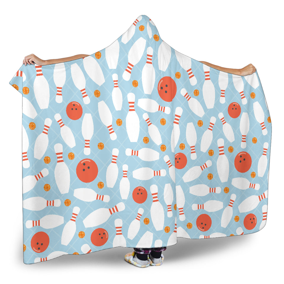 Bowling Ball Bowling Pins Blue Blackground Hooded Blanket