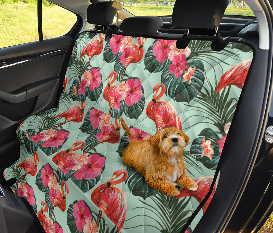 Beautiful Flamingo Tropical Palm Leaves Hibiscus Pateern Background Dog Car Seat Covers