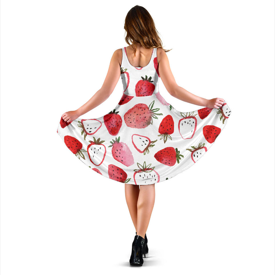Watercolor Hand Drawn Beautiful Strawberry Patternsleeveless Midi Dress